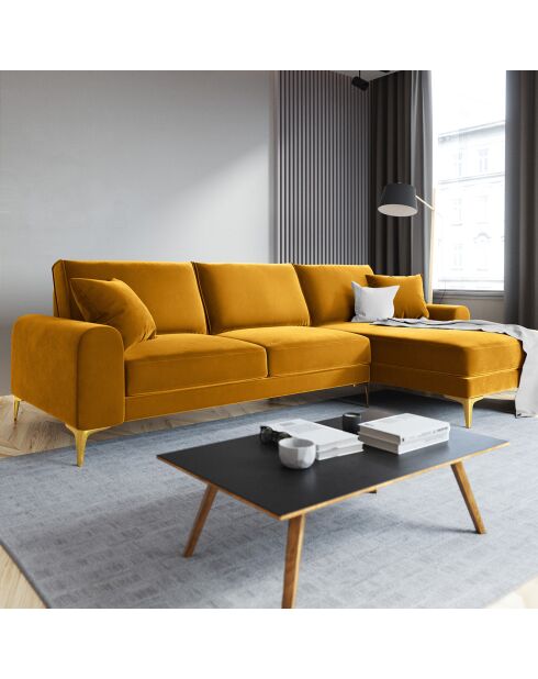 Canapé D'Angle Droit Velours Madara 5 Places jaune  -  254x182x90 cm