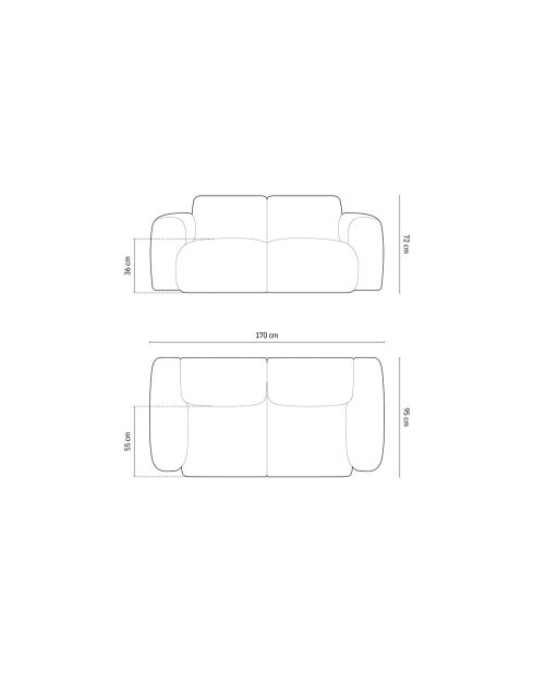 Canapé Theo 2 Places gris clair  -  170x95x72 cm