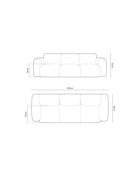 Canapé Theo 3 Places beige  -  235x95x72 cm