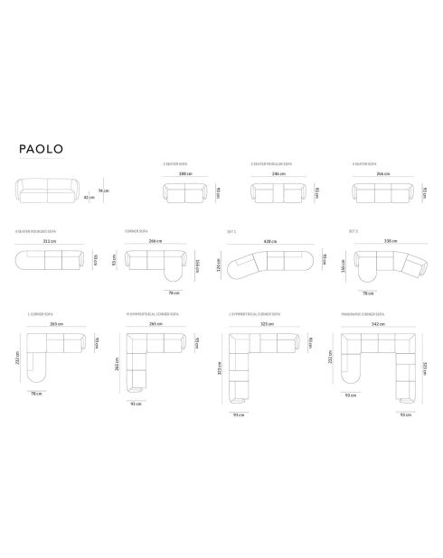 Canapé Modulaire Paolo 2 Places mélange de terre cuite  -  188x93x74 cm