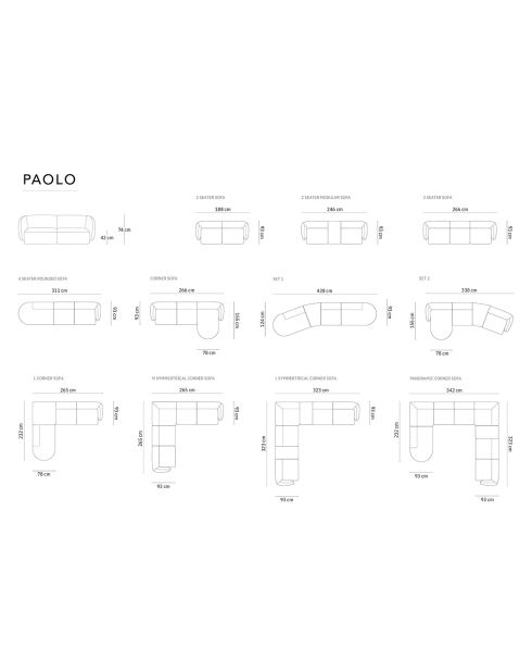 Canapé Modulaire Paolo 2 Places mélange de terre cuite  -  188x93x74 cm