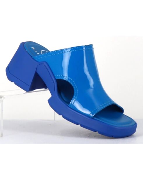 Blauwe tawny leren muiltjes met hak van 6 cm