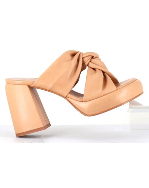 Mules en Cuir Auri camel - Talon 10 cm