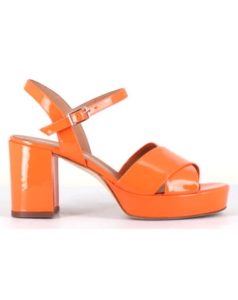 Sandales en Cuir verni Julia orange - Talon 7.5 cm