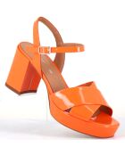 Sandales en Cuir verni Julia orange - Talon 7.5 cm