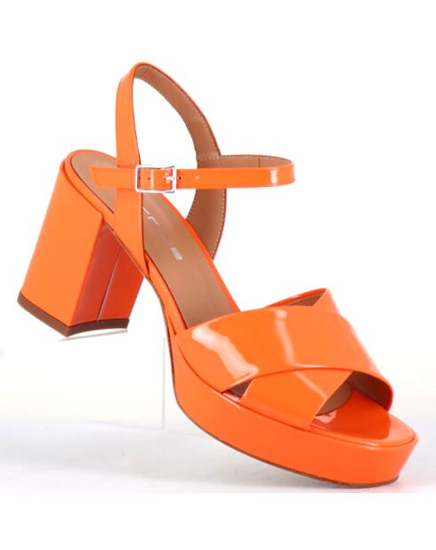 Sandales en Cuir verni Julia orange - Talon 7.5 cm