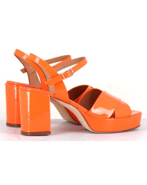 Sandales en Cuir verni Julia orange - Talon 7.5 cm