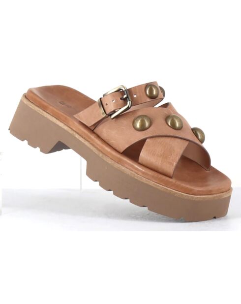 Mules en Cuir Vizu camel