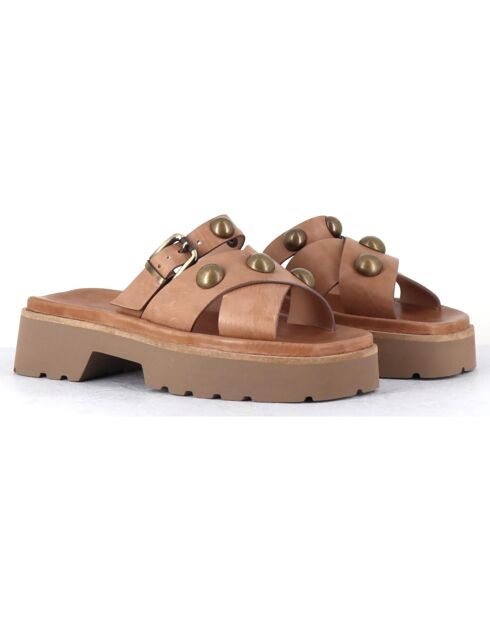 Mules en Cuir Vizu camel