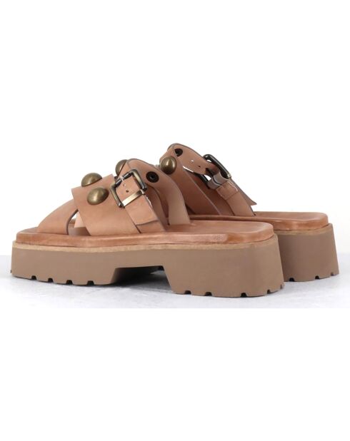 Mules en Cuir Vizu camel