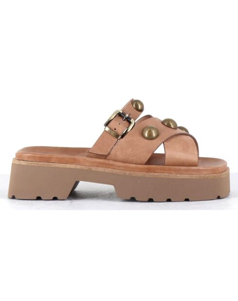 Mules en Cuir Vizu camel