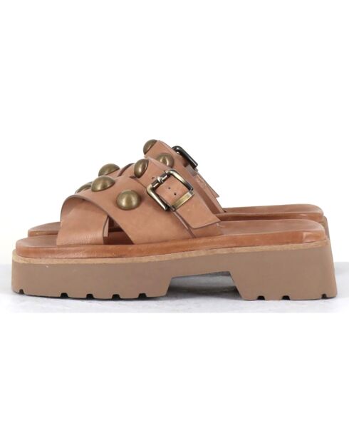 Mules en Cuir Vizu camel