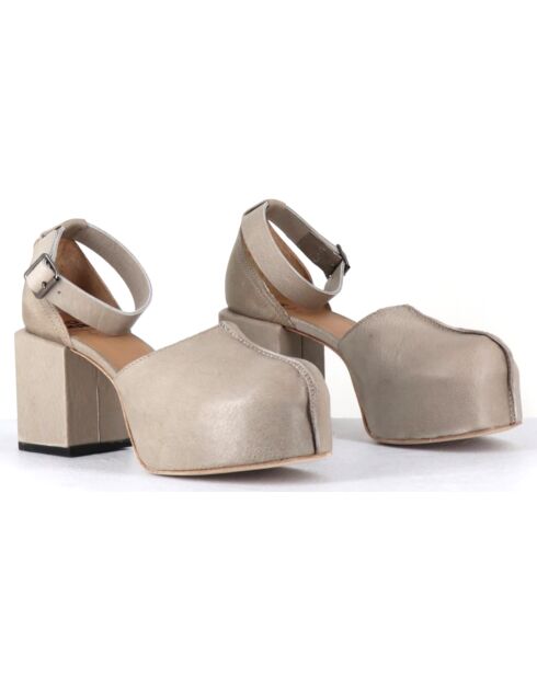 Babies en Cuir taupe - Talon 8 cm