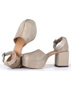 Babies en Cuir taupe - Talon 8 cm