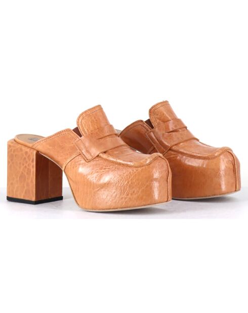 Mules en Cuir camel - Talon 8 cm