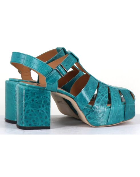 Sandalias de piel azules - Tacón de 8 cm