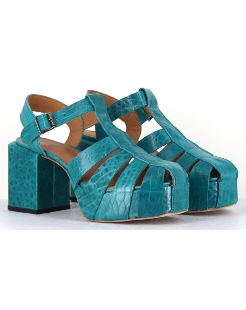 Sandales en Cuir bleues - Talon 8 cm