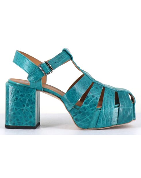 Sandales en Cuir bleues - Talon 8 cm