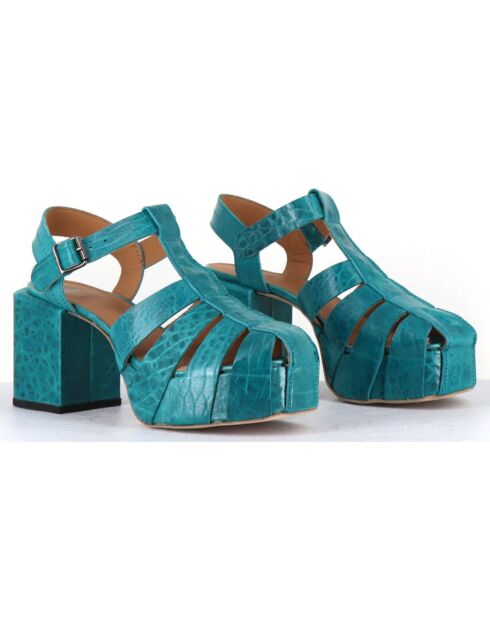 Sandales en Cuir bleues - Talon 8 cm