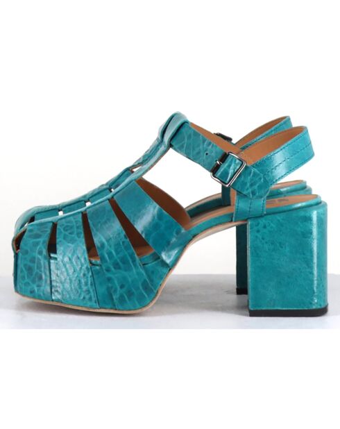 Sandales en Cuir bleues - Talon 8 cm
