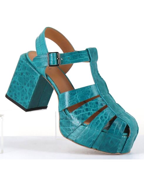 Sandales en Cuir bleues - Talon 8 cm
