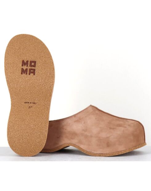 Sabots en Velours de Cuir camel - Talon 6 cm