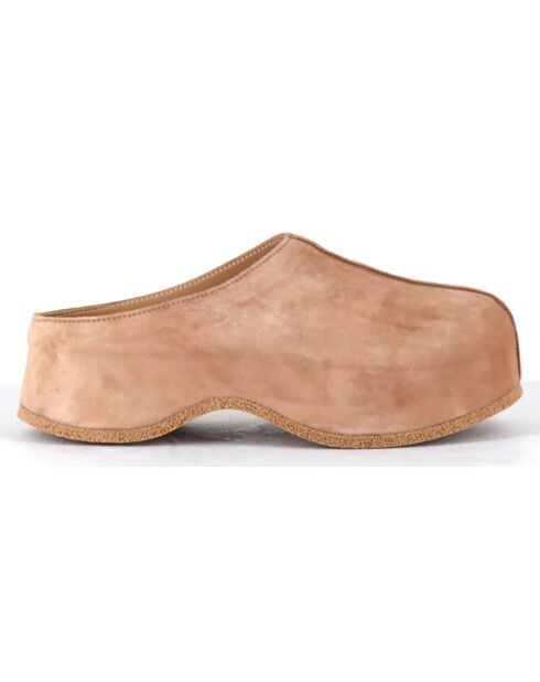 Sabots en Velours de Cuir camel - Talon 6 cm
