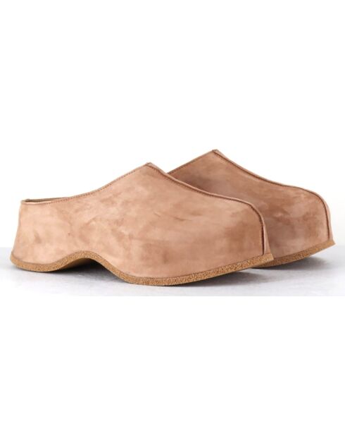 Sabots en Velours de Cuir camel - Talon 6 cm