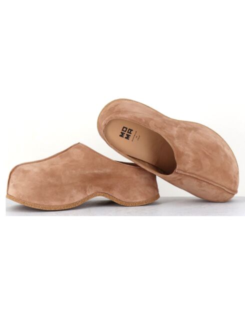 Sabots en Velours de Cuir camel - Talon 6 cm