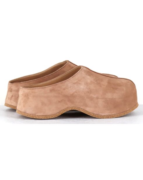 Sabots en Velours de Cuir camel - Talon 6 cm