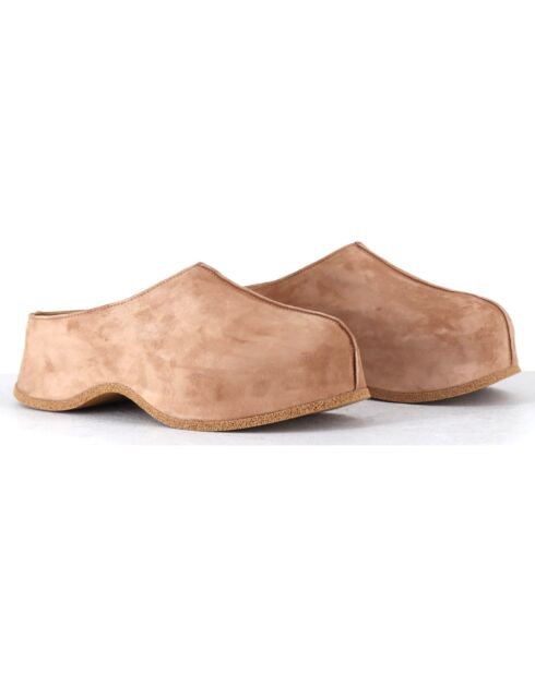 Sabots en Velours de Cuir camel - Talon 6 cm
