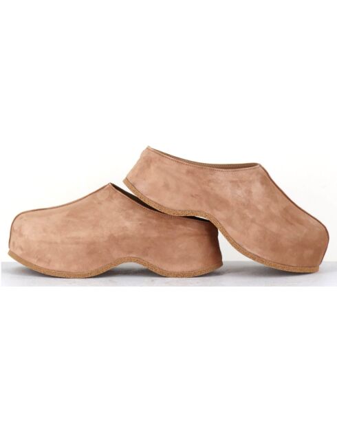 Sabots en Velours de Cuir camel - Talon 6 cm