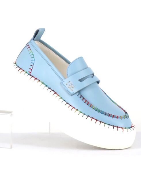 Mocasines de piel azul - Tacón de 5 cm