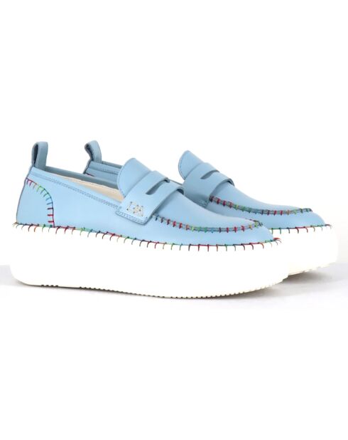 Mocasines de piel azul - Tacón de 5 cm