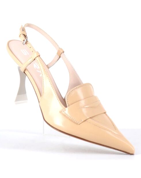 Slingbacks en Cuir Tiago beiges - Talon 7.5 cm