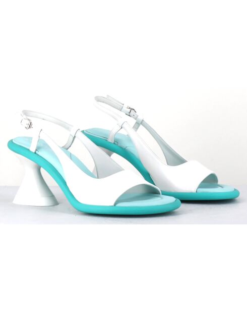 Witte leren slingbacks met hak van 7,5 cm