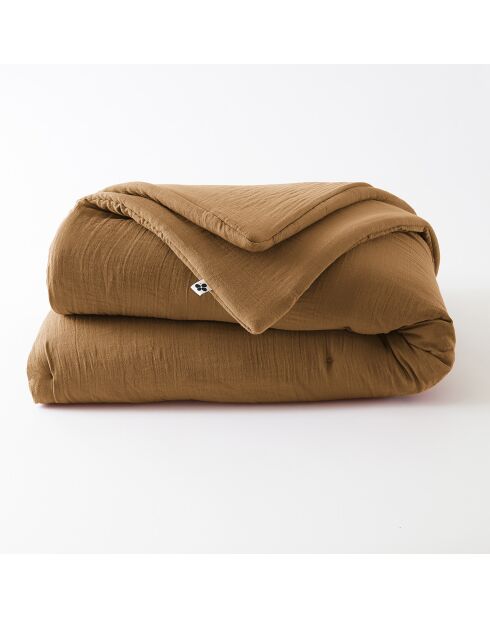 Edredon Gaze de coton unie Gaïa camel - 180x240 cm
