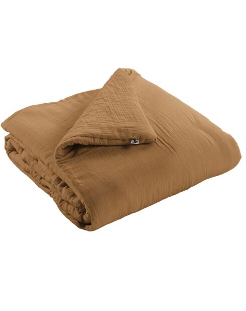 Edredon Gaze de coton unie Gaïa camel - 180x240 cm