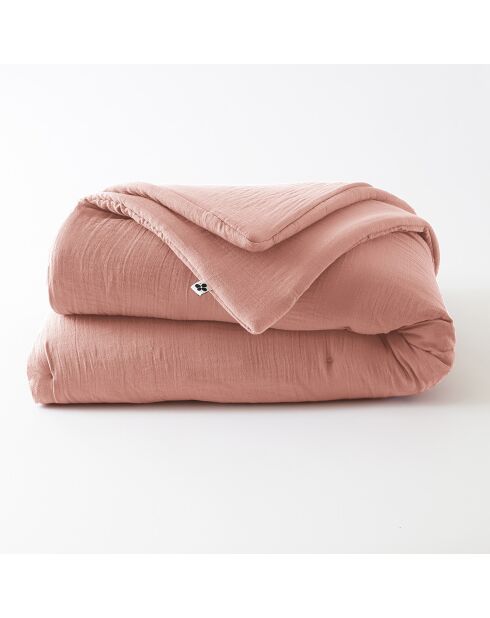 Edredon Gaze de coton unie Gaïa rose pêche - 180x240 cm