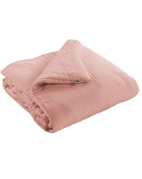 Edredon Gaze de coton unie Gaïa rose pêche - 180x240 cm