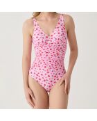 Maillot de bain 1 Pièce coupe sous poitrine drapé Escalet rose