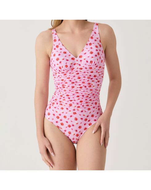 Maillot de bain 1 Pièce coupe sous poitrine drapé Escalet rose