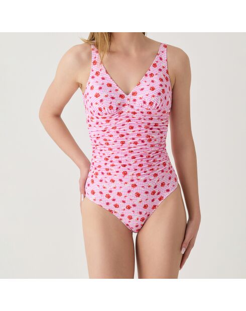 Maillot de bain 1 Pièce coupe sous poitrine drapé Escalet rose