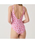 Maillot de bain 1 Pièce coupe sous poitrine drapé Escalet rose