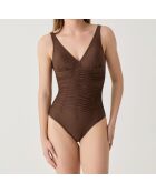 Maillot de bain 1 Pièce coupe sous poitrine Sculpt marron