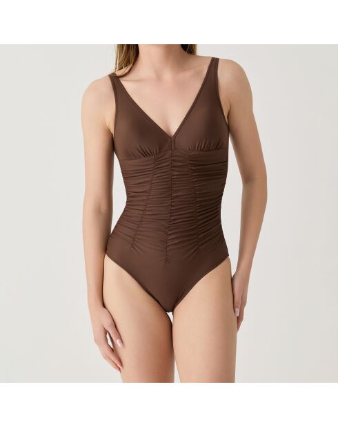 Maillot de bain 1 Pièce coupe sous poitrine Sculpt marron