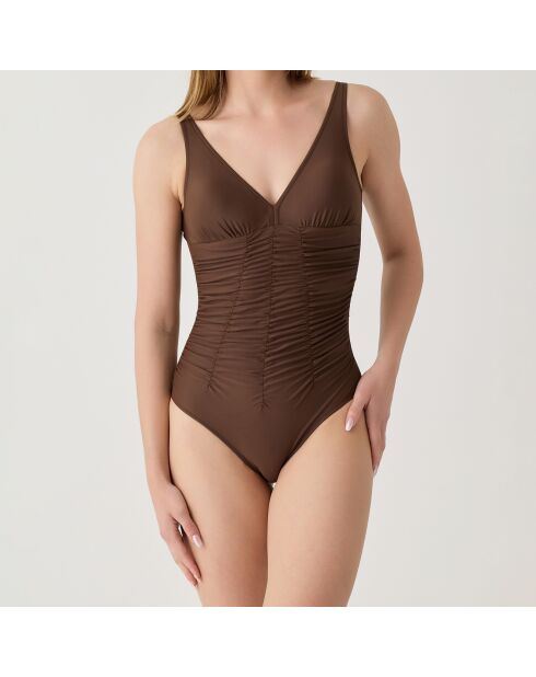 Maillot de bain 1 Pièce coupe sous poitrine Sculpt marron