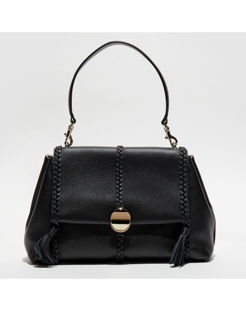 Sac porté épaule moyen en Cuir Pénélope noir - 35x24x13 cm