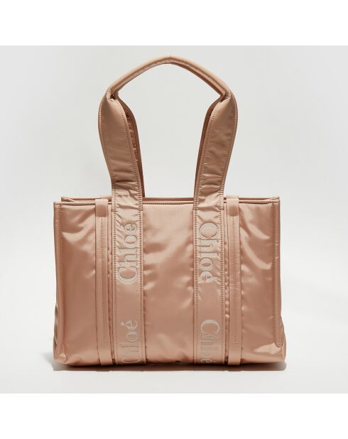 Petit tote bag Woody rose poudré - 26x20x8 cm