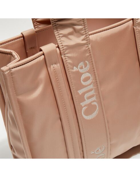 Petit tote bag Woody rose poudré - 26x20x8 cm